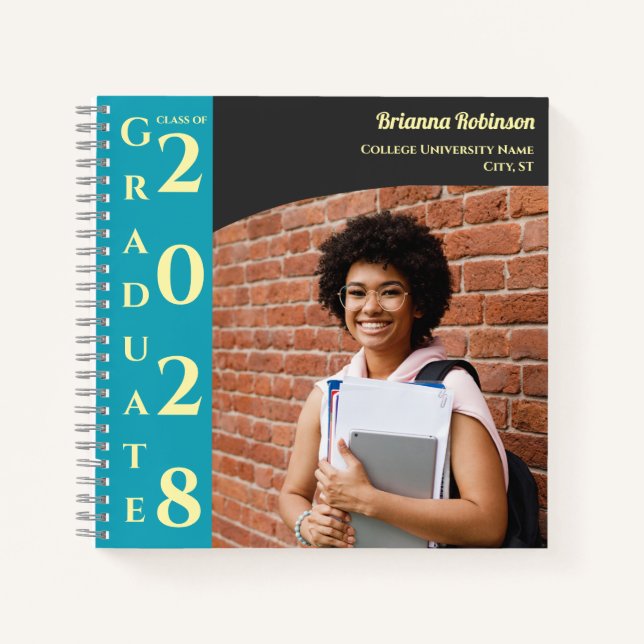 Turquoise Photo Modern Graduation Notebook (Front)