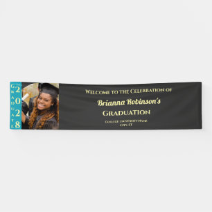 Turquoise Photo Modern Graduation Party Banner