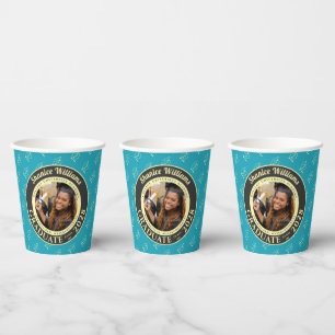 Turquoise Photo Modern Graduation Party Paper Cups