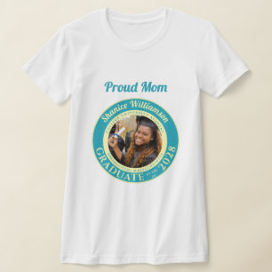 Turquoise Photo Modern Graduation Proud Mom T-Shirt