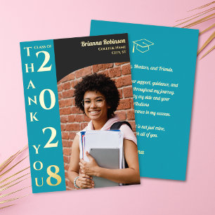 Turquoise Photo Modern Graduation Thank You Gold