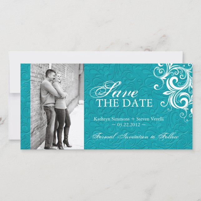 Turquoise Photo Save The Date Invitation (Front)