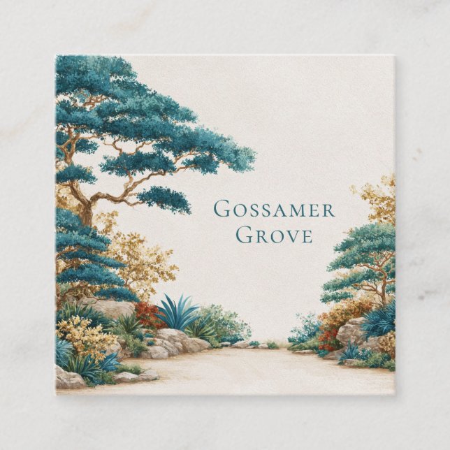 Turquoise Pine Tree Desert Landscape Artistic Square Business Card (Front)