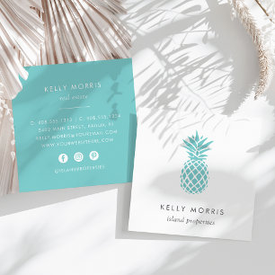 Turquoise Pineapple Square Business Card