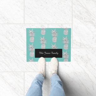 Turquoise Pineapple Tropical Pattern Floor Mat
