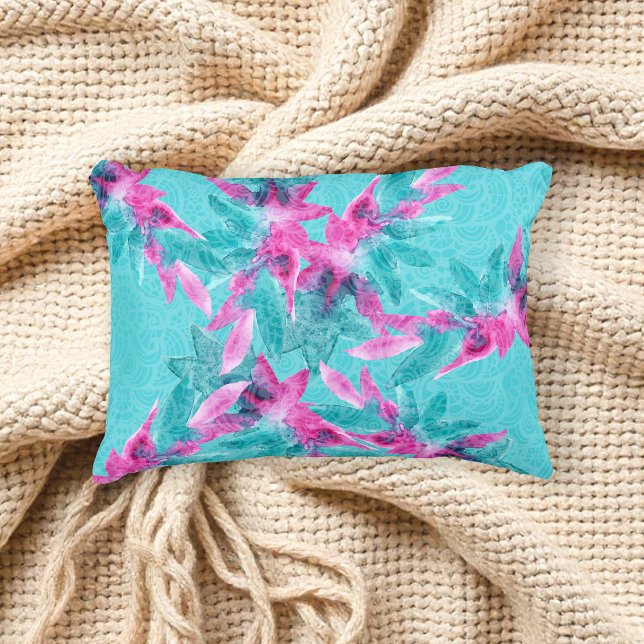 Turquoise Pink Abstract Hawaiian Flowers Decorative Cushion (Creator Uploaded)