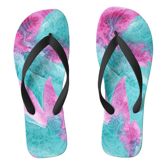 Turquoise Pink Abstract Hawaiian Jandals (Footbed)