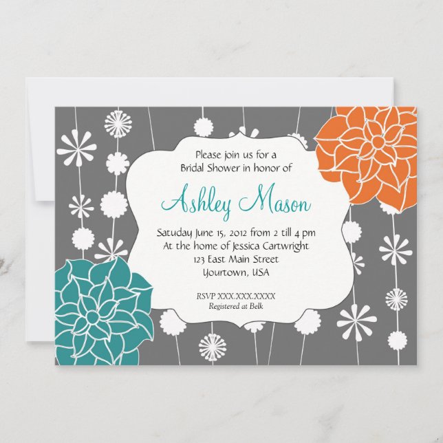 turquoise, pink and Orange Shower Invitation (Front)
