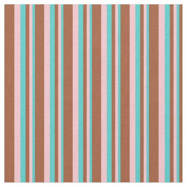 Turquoise, Pink, and Sienna Coloured Lined Pattern Fabric (Close Up)