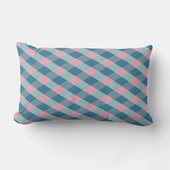 Turquoise & pink Argyle Pattern Lumbar Cushion (Front)