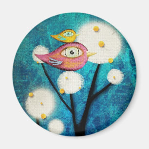 Turquoise Pink Bird Yellow bird Magnet