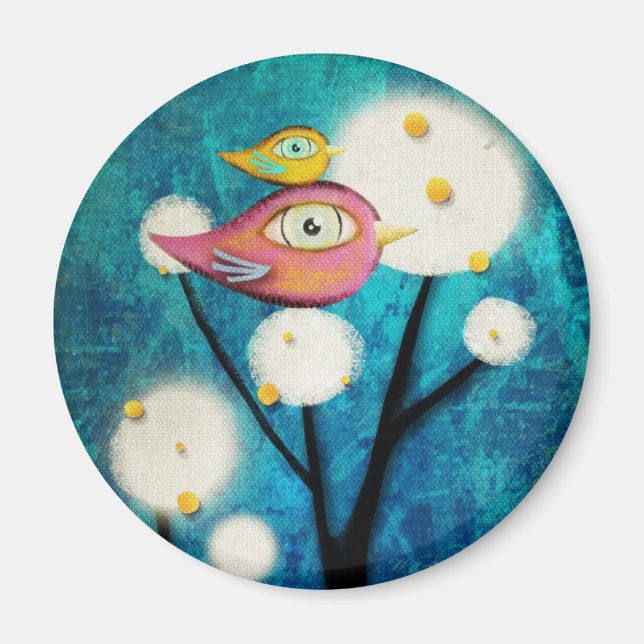 Turquoise Pink Bird Yellow bird Magnet (Front)