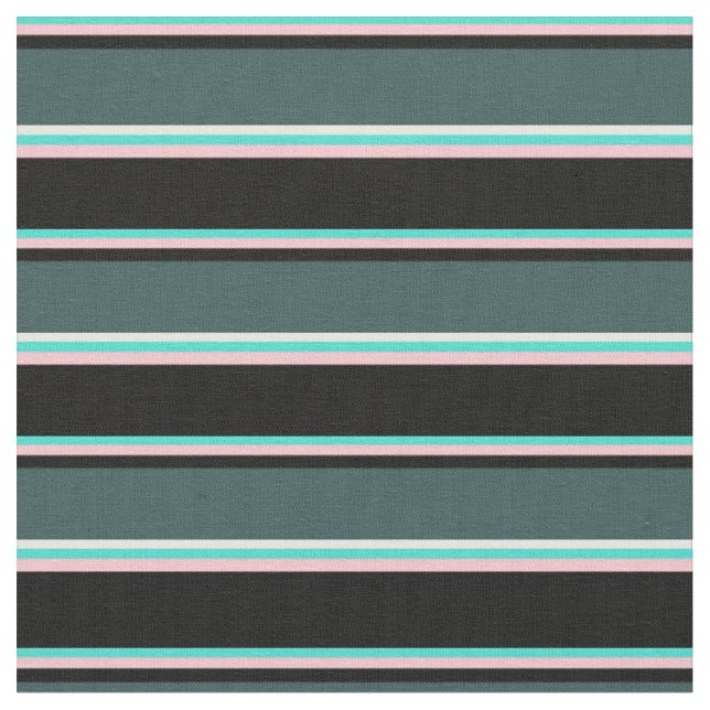 Turquoise, Pink, Black, Dark Slate Grey & White Fabric (Close Up)