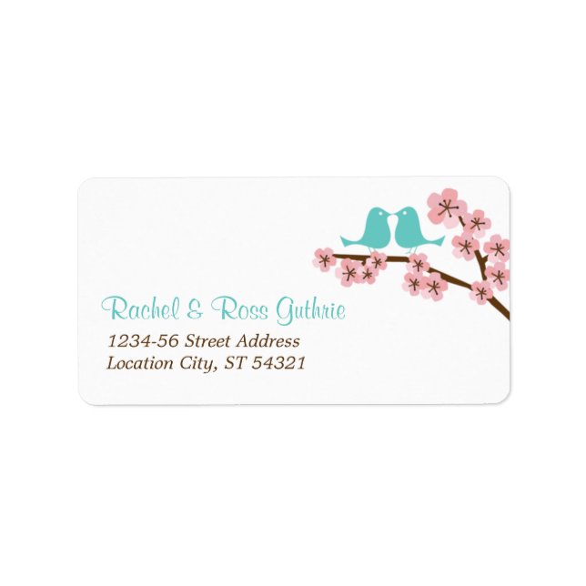 Turquoise & Pink Cherry Blossom Wedding  Address Label (Front)