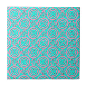 Turquoise Pink Cute Circles Geometric Pattern Tile