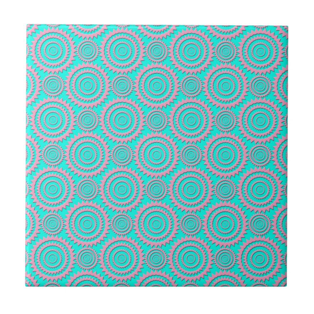 Turquoise Pink Cute Circles Geometric Pattern Tile (Front)