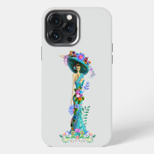 Turquoise & Pink Day of the Dead Elegant Catrina iPhone 13 Pro Max Case