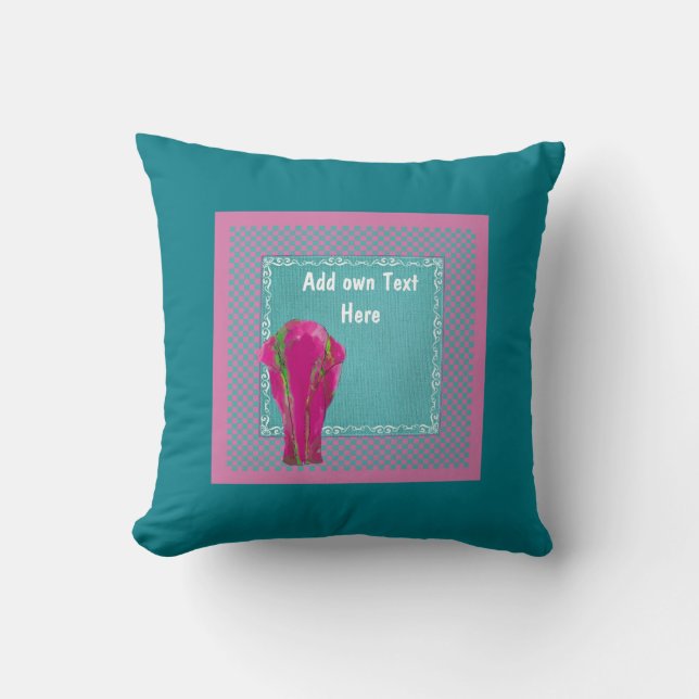 Turquoise Pink elepahnt home decor Cushion (Front)
