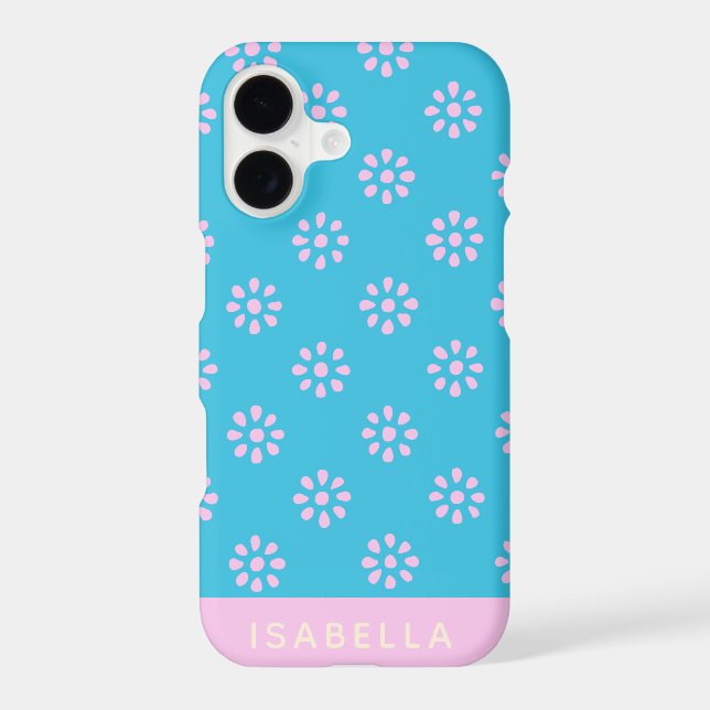 Turquoise Pink Flowers Boho Pattern Personalised (Back)