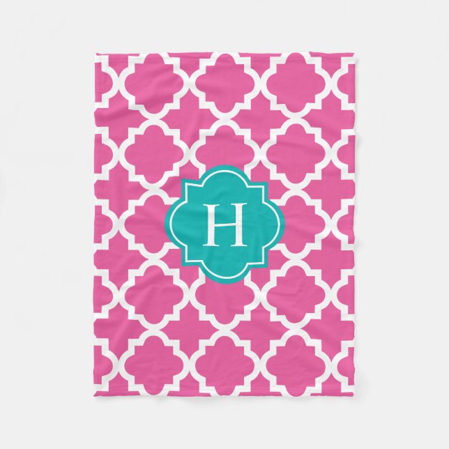 Turquoise & Pink Monogram | Fleece Blanket (Front)