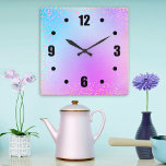 Turquoise pink ombre watercolor confetti dots chic<br><div class="desc">Bold, black easy-to-read numerals and colourful orange, pink, and purple confetti dots overlay a chic, pastel turquoise blue, purple and pink watercolor ombre background. Enliven up your favourite room with this stylish, modern, simple and chic wall clock. Your choice of a round or square clock face. Makes a wonderful statement...</div>