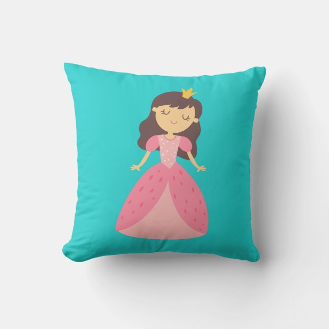 Turquoise & Pink Princess Throw Pillow (Front)