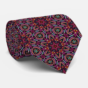 Turquoise Pink Purple Orange Kaleidoscope Pattern Tie
