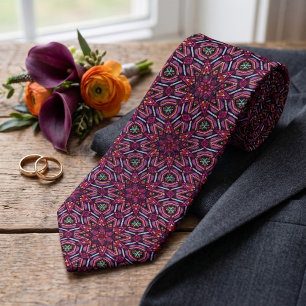 Turquoise Pink Purple Orange Kaleidoscope Pattern Tie