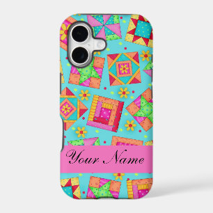 Turquoise Pink Quilt Patchwork Name Personalised