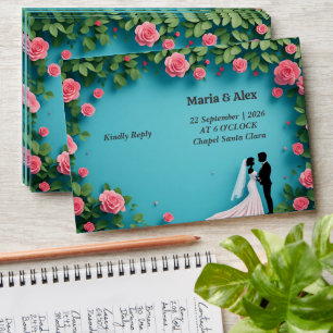 💐 Turquoise Pink Rose Couple Wedding Style ✨ Envelope