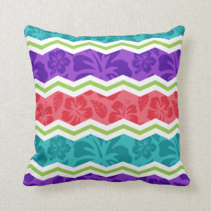 Turquoise, Pink, Violet Purple, and Green Tropical Cushion