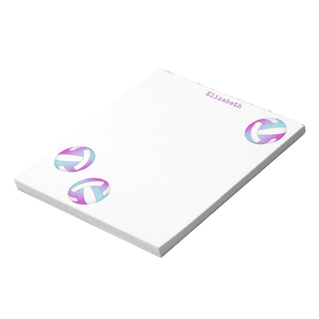 turquoise pink white volleyballs personalised notepad (Rotated)