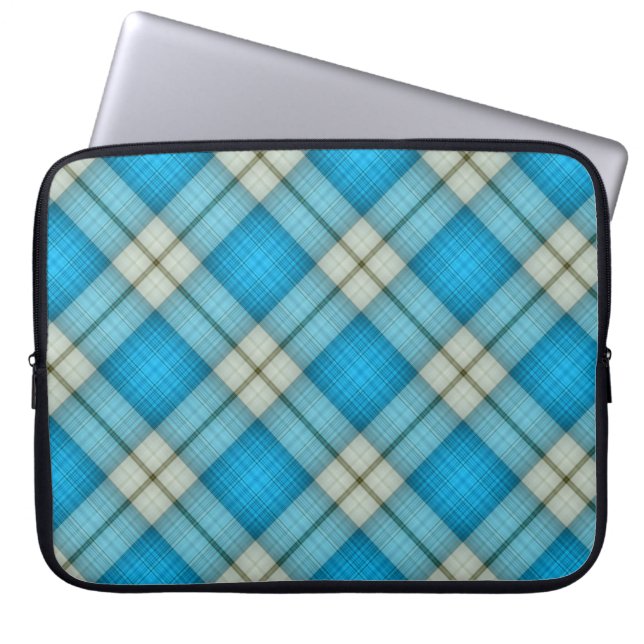 Turquoise Plaid Pattern  Laptop Sleeve (Front)