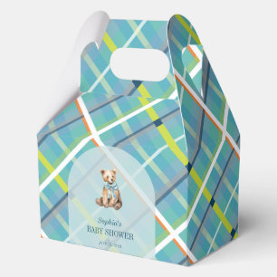 Turquoise Plaid Teddy Bear Boy Baby Shower Favour Box