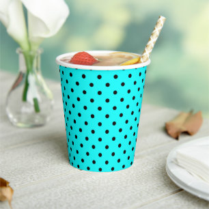 Turquoise polka dot background paper plate cups
