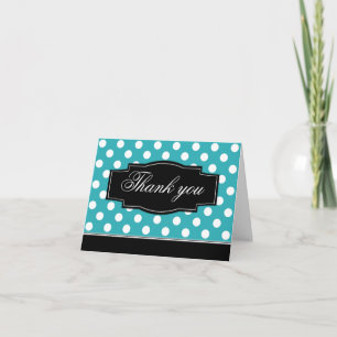 Turquoise Polka Dot Black Frame Thank You card