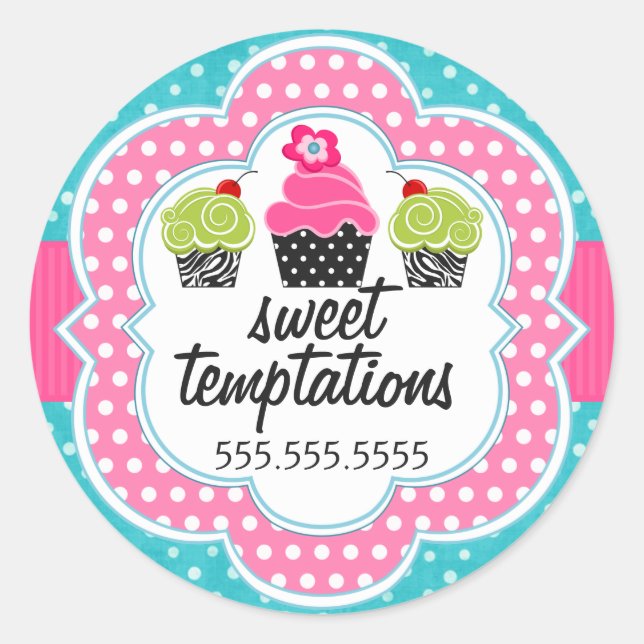 Turquoise Polka Dot Cupcake Bakery Box Seals (Front)