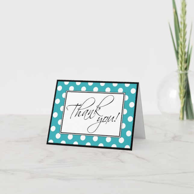Turquoise Polka Dot Custom Thank You Card (Front)