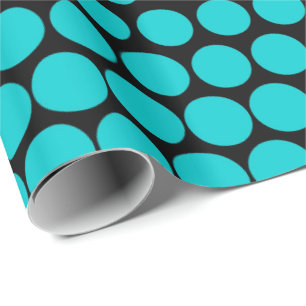 Turquoise Polka Dot Modern Black Wrapping Paper