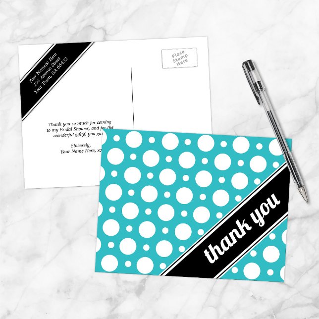 Turquoise Polka Dot Thank You Postcards (Creator Uploaded)