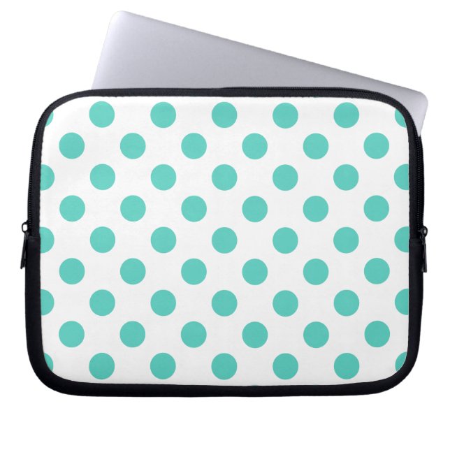 Turquoise polka dots laptop sleeve (Front)
