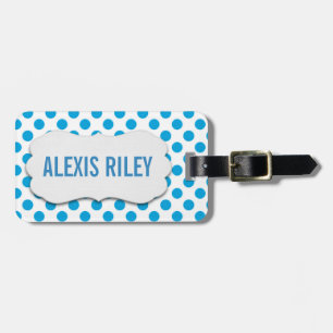 turquoise polka dots luggage tag