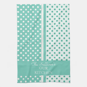 Turquoise Polka Dots Personalised Kitchen Towels