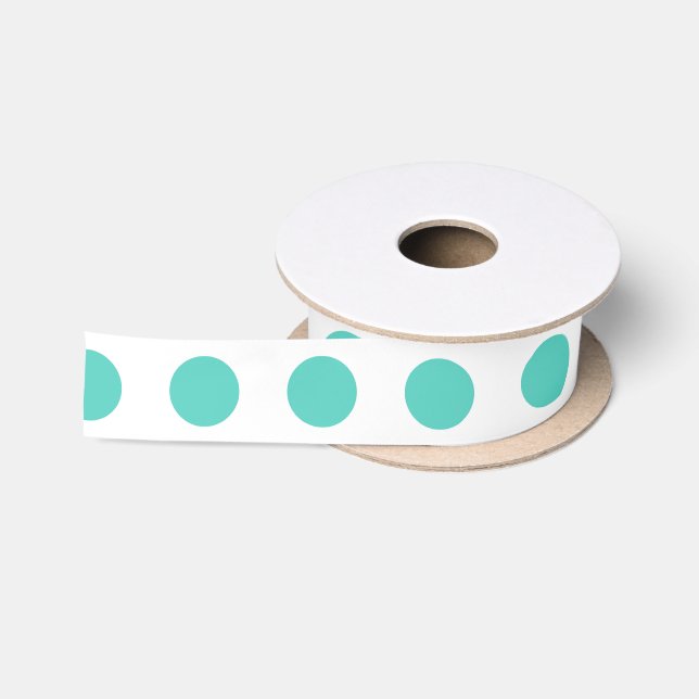 Turquoise polka dots satin ribbon (Spool)