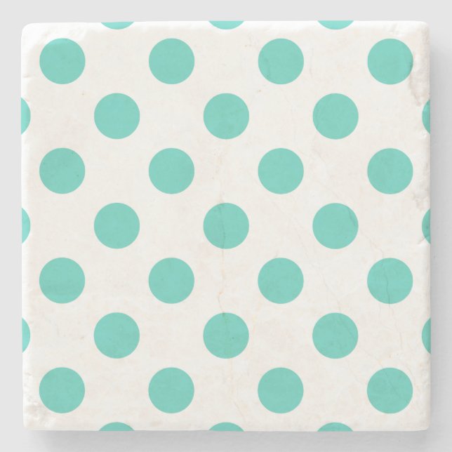 Turquoise polka dots stone coaster (Front)