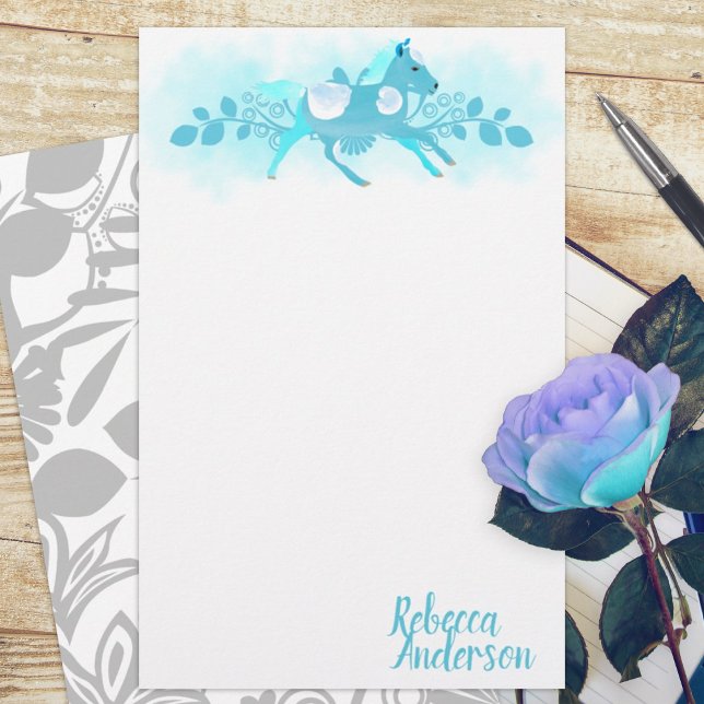Turquoise Pony Personal Stationery (ponies small pony turquoise gray cute budget personalized letter writing stationary paper sheets)