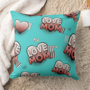 Turquoise Pop Art MOM Hearts Pattern Cushion