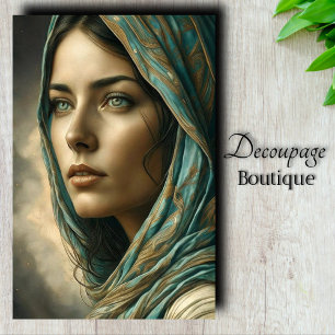 Turquoise Portrait Decoupage Tissue Paper