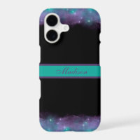 Turquoise Purple Black Cloudy Galaxy and Stars