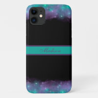 Turquoise Purple Black Cloudy Galaxy and Stars